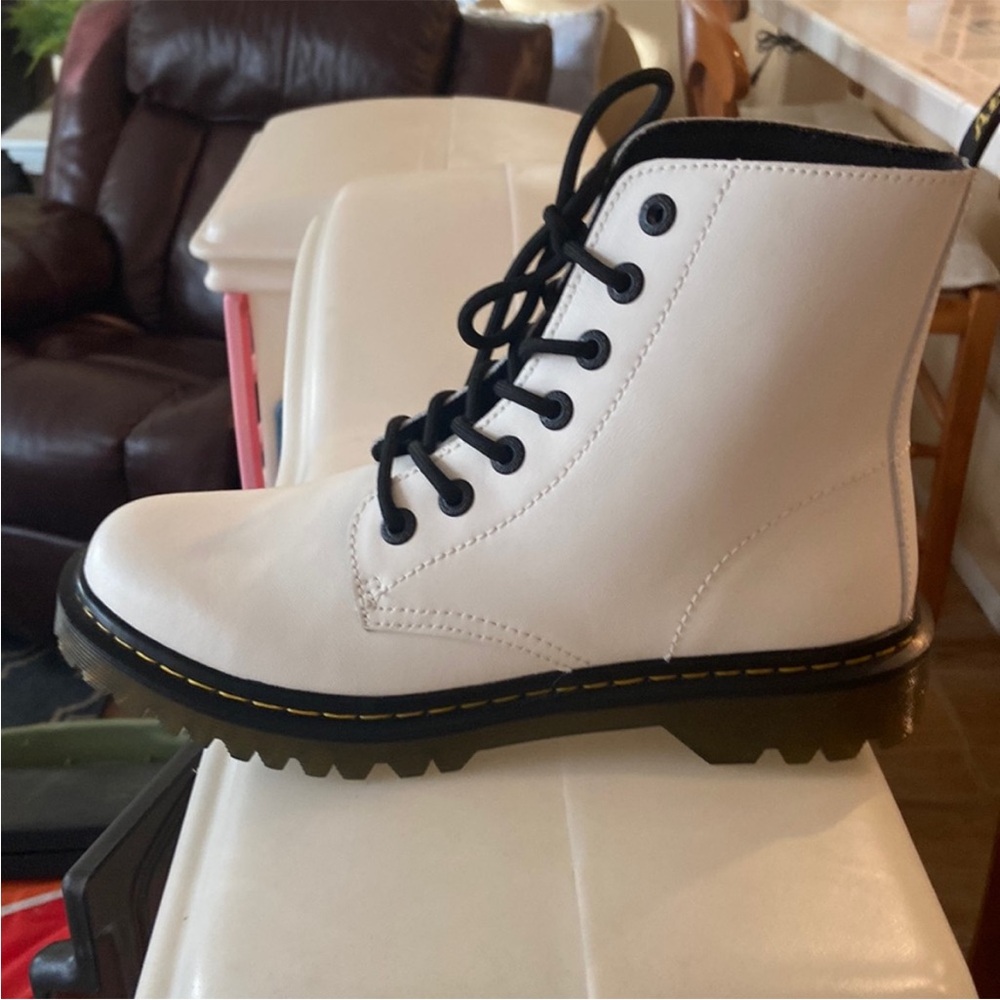 White Lace-Up Combat Boots